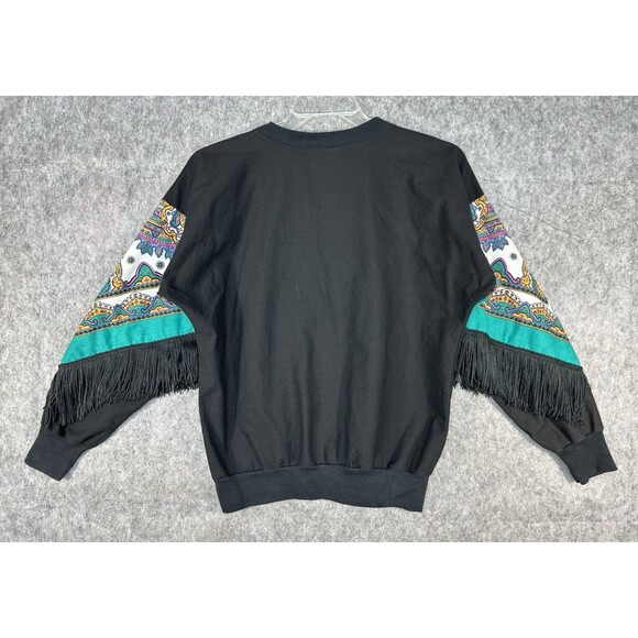 Vintage HAZELWOOD SOUTHWESTERN Fashion Aztec Shirt 90's Fringe Beaded Size M - Picture 7 of 11